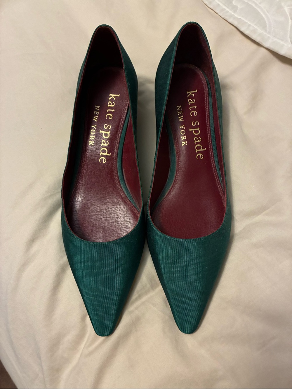 kate spade Teal Pointed Toe Satin Pumps